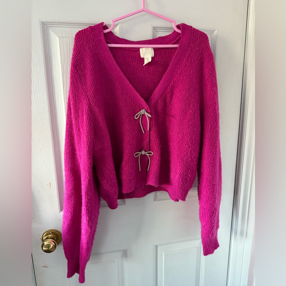 H&M Fuchsia Cardigan with Bow Details